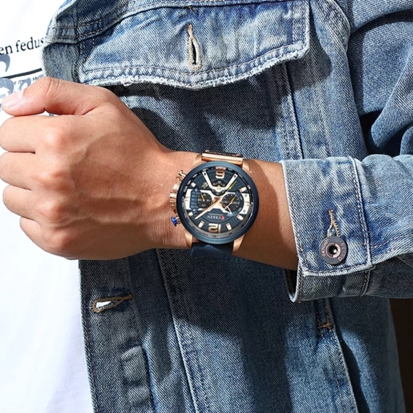 Casual Sp Men's Blue Leather Digital Display Quartz Chronog Military Wrist Watch - Picture 2 of 2